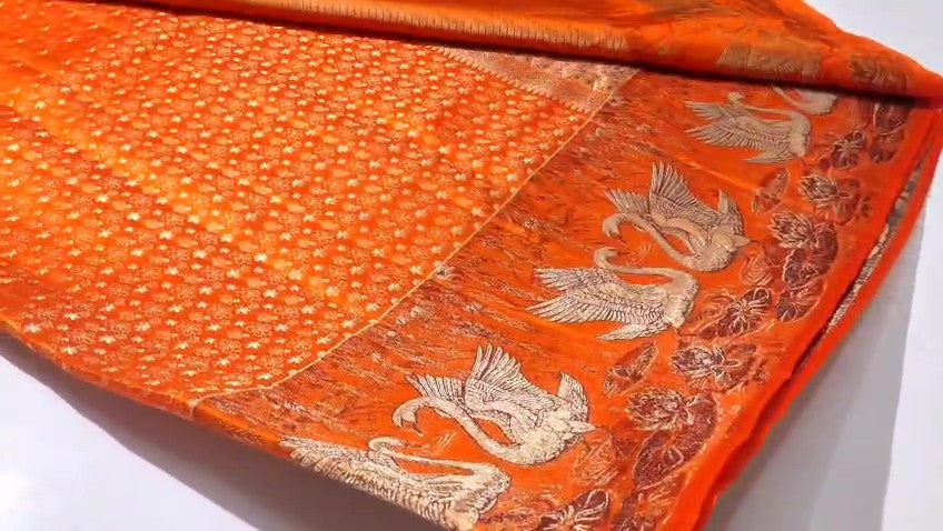 Orange Kanchipuram Handloom Pattu Silk Bridal Saree