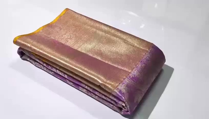 Lavender Kanchipuram Handloom Tissue Brocade Silk Saree