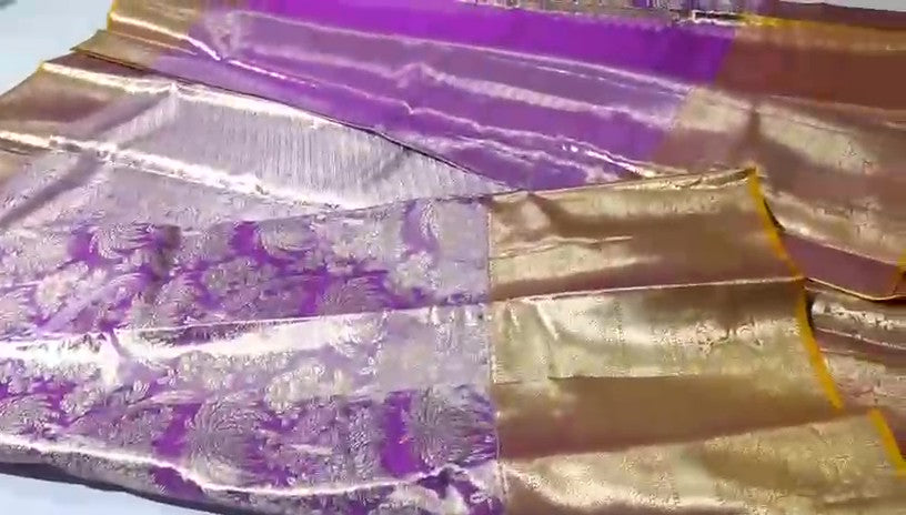 Lavender Kanchipuram Handloom Tissue Brocade Silk Saree