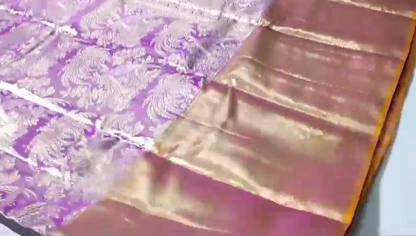 Lavender Kanchipuram Handloom Tissue Brocade Silk Saree