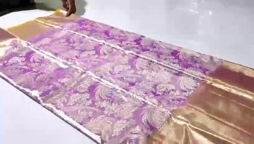 Lavender Kanchipuram Handloom Tissue Brocade Silk Saree