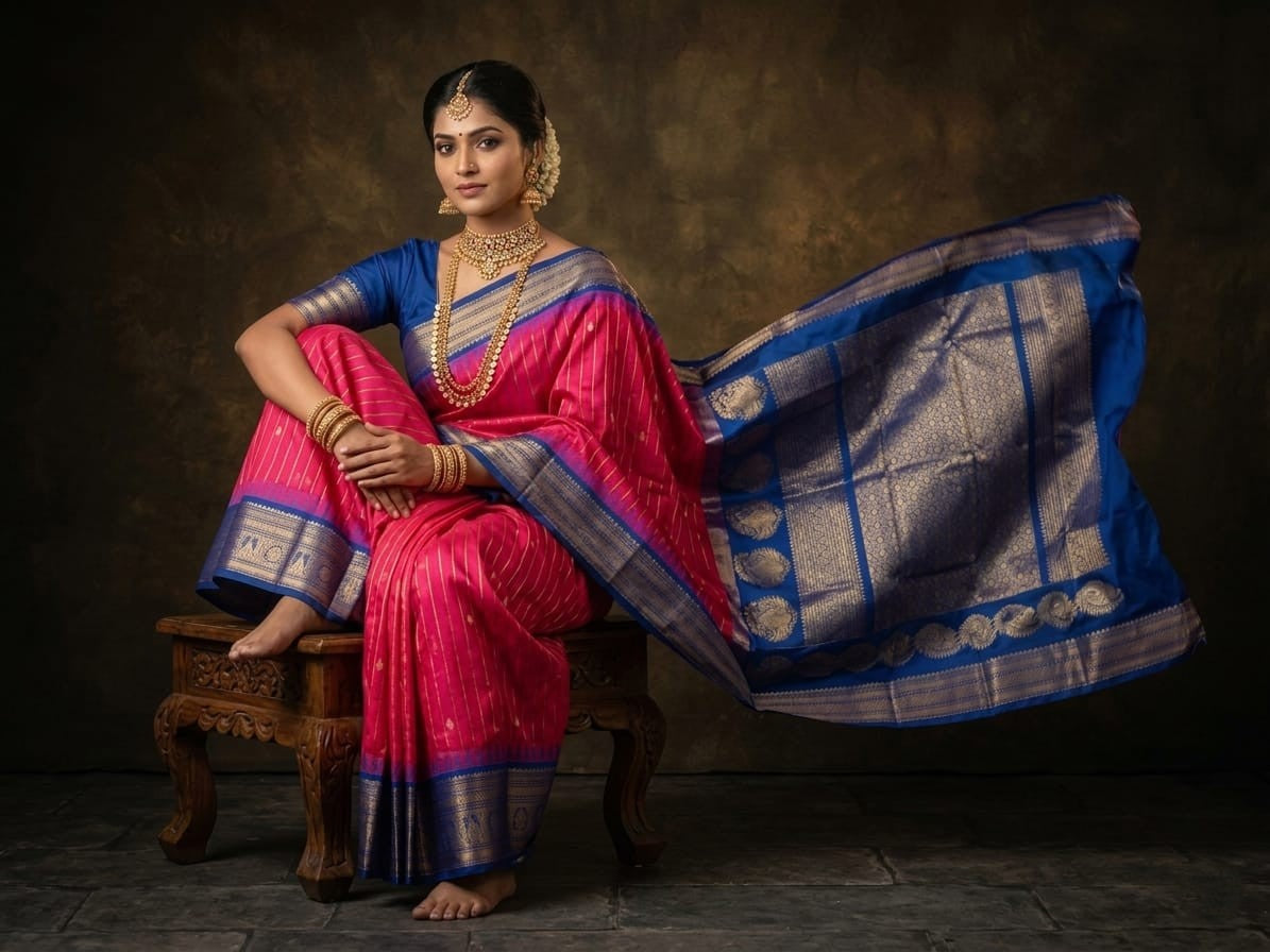 Gadwal Semi Pattu Silk Sarees in Different Color Combinations