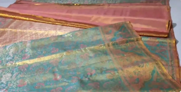 Pale Turquoise Kanchipuram Handloom Tissue Brocade Meenakari Silk Saree