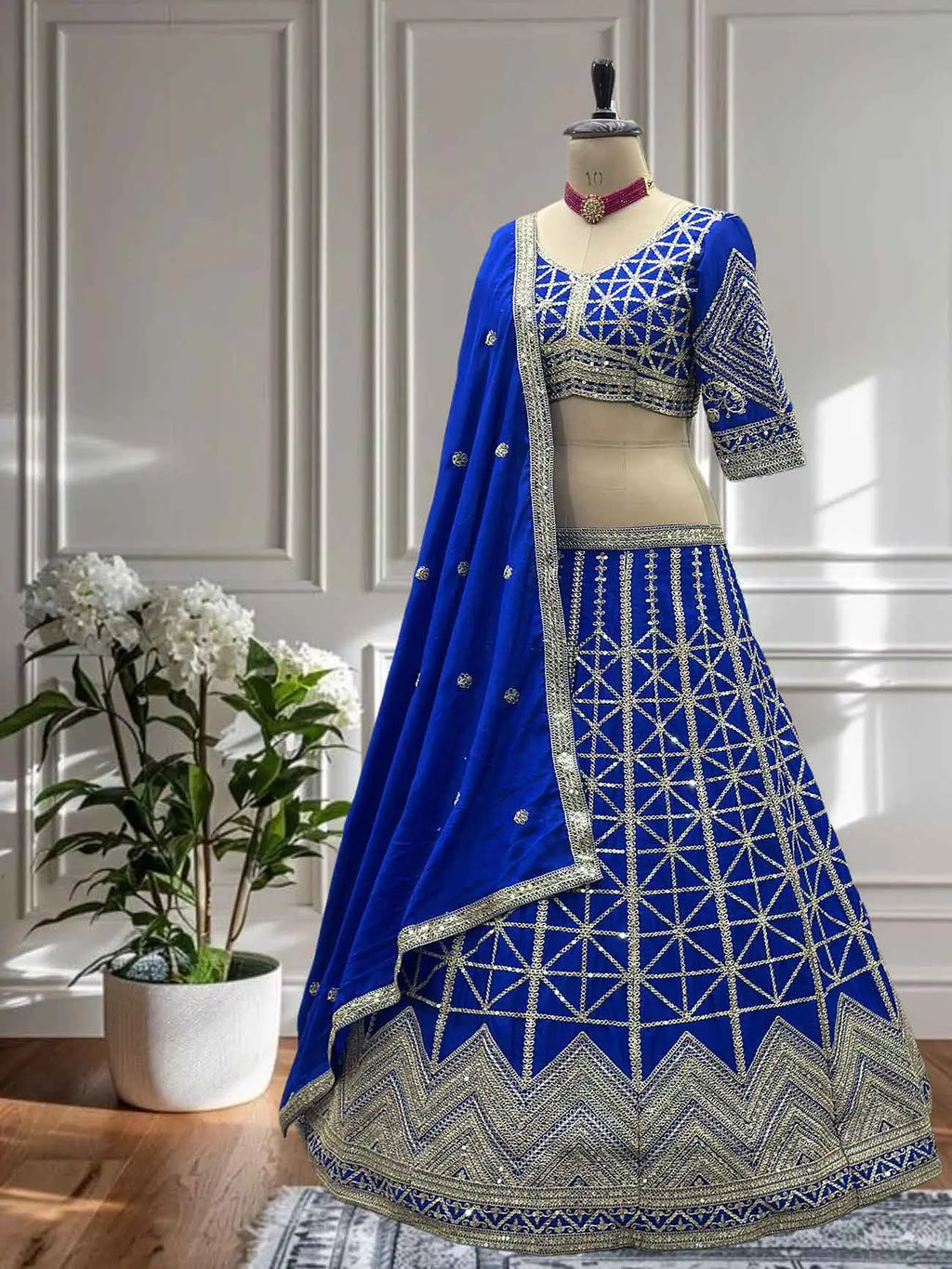 Royal Blue Sequins Embroidery Work Lehenga