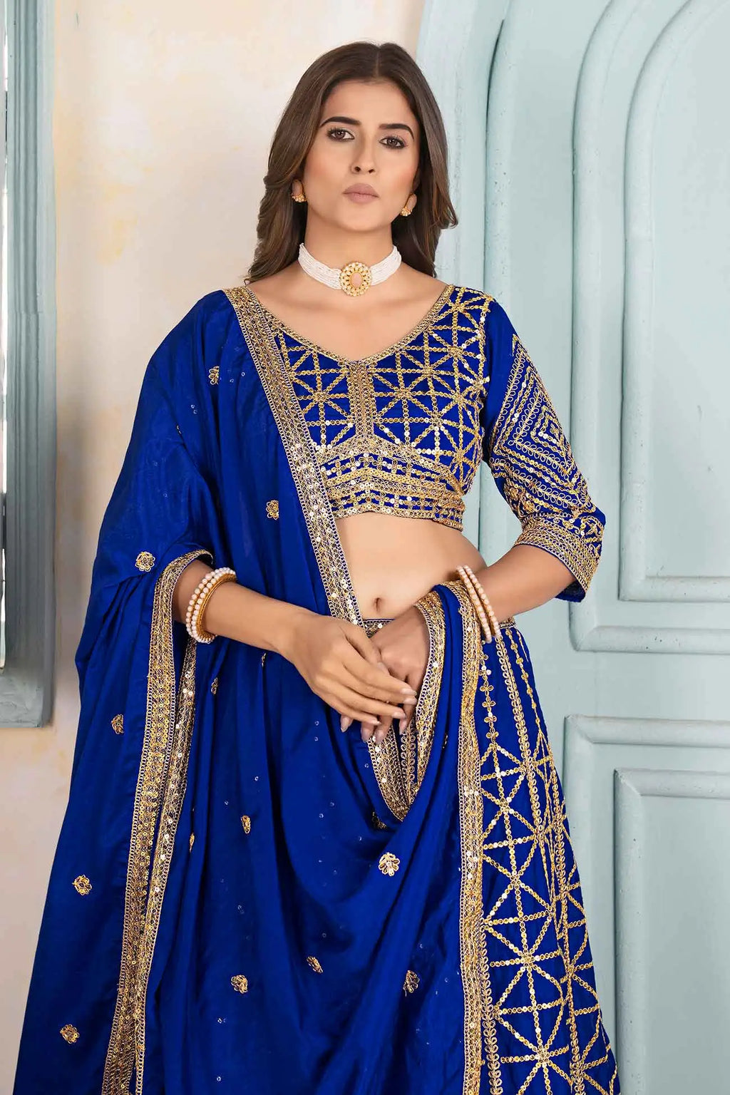 Royal Blue Sequins Embroidery Work Lehenga