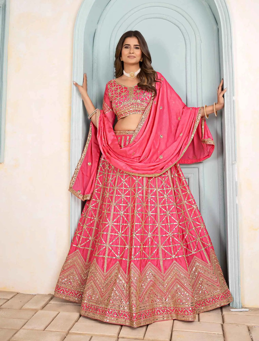 Light Pink Sequins Embroidery Work Lehenga