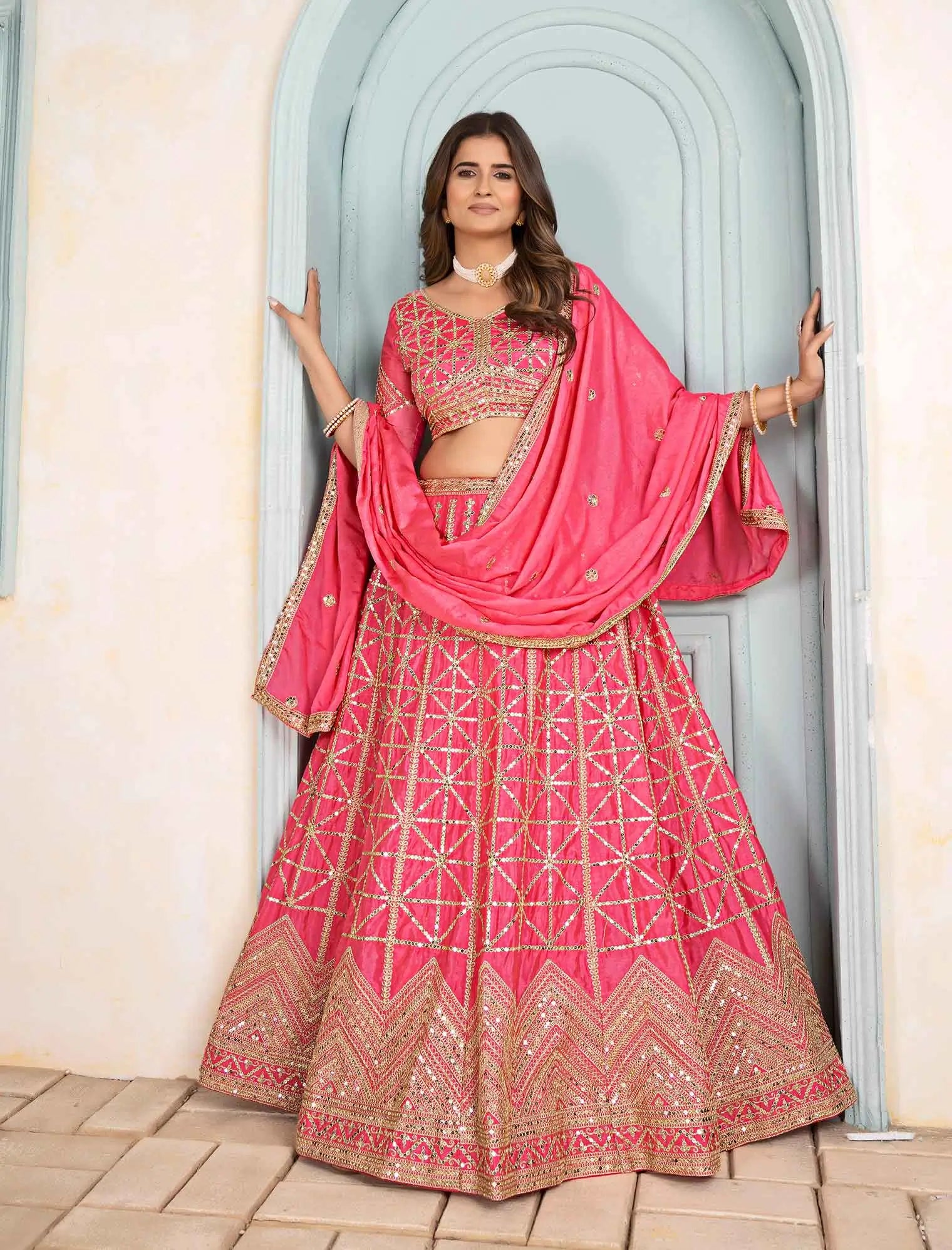 Light Pink Sequins Embroidery Work Lehenga