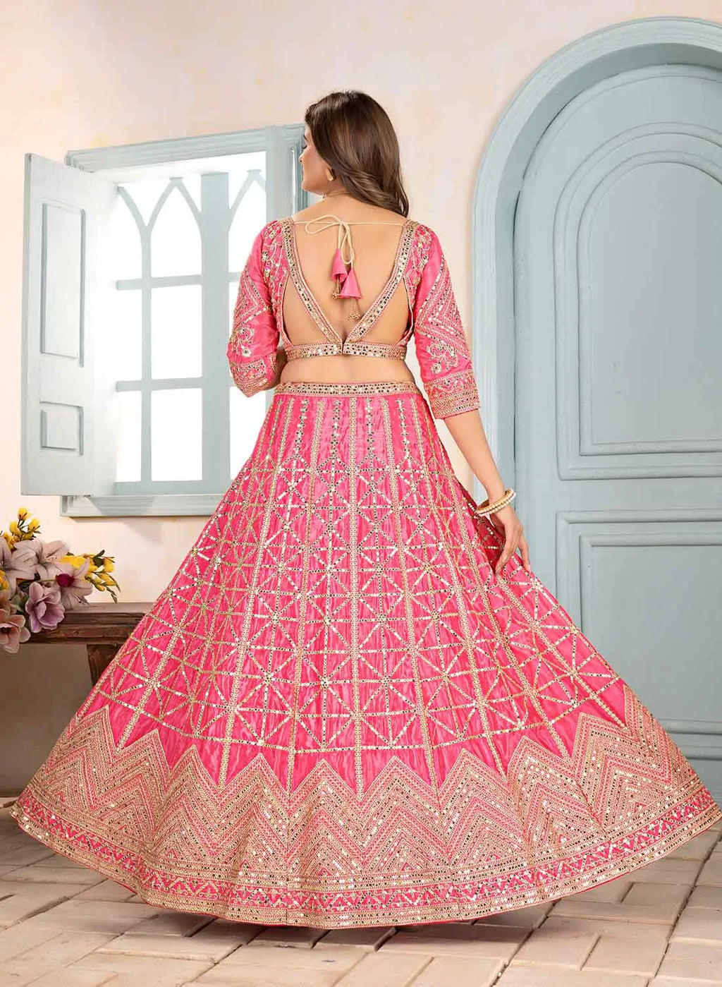 Light Pink Sequins Embroidery Work Lehenga