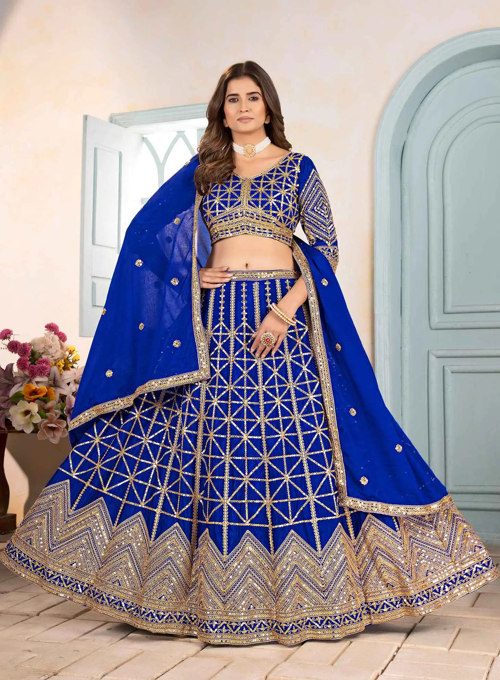 Royal Blue Sequins Embroidery Work Lehenga