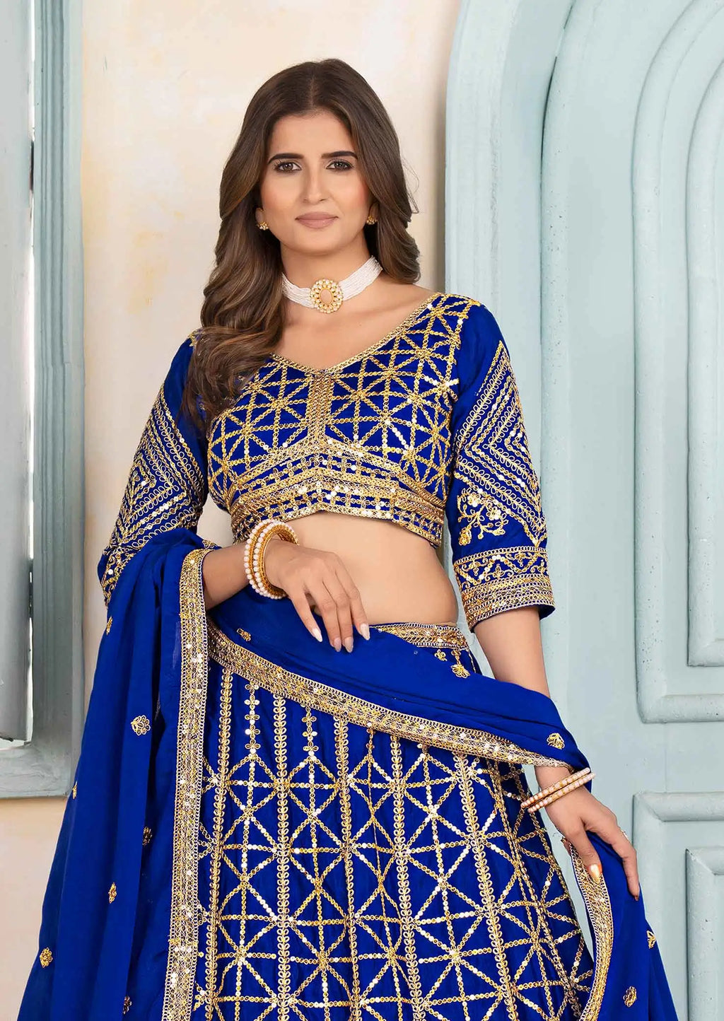 Royal Blue Sequins Embroidery Work Lehenga