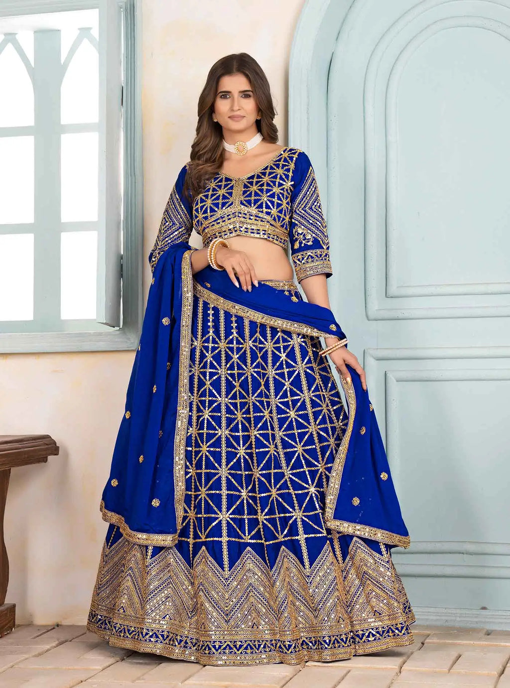 Royal Blue Sequins Embroidery Work Lehenga