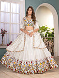 Designer White Multi Thread Embroidery Lehenga