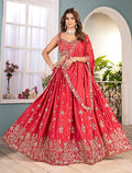 Coral Red Sequins Embroidery Codding Work Lehenga