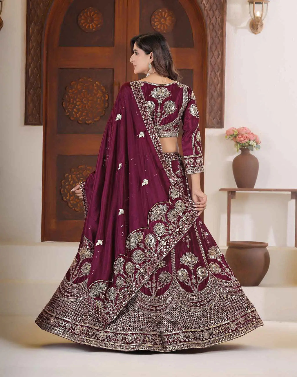 Maroon Sequins Zari Embroidery Work Lehenga Choli