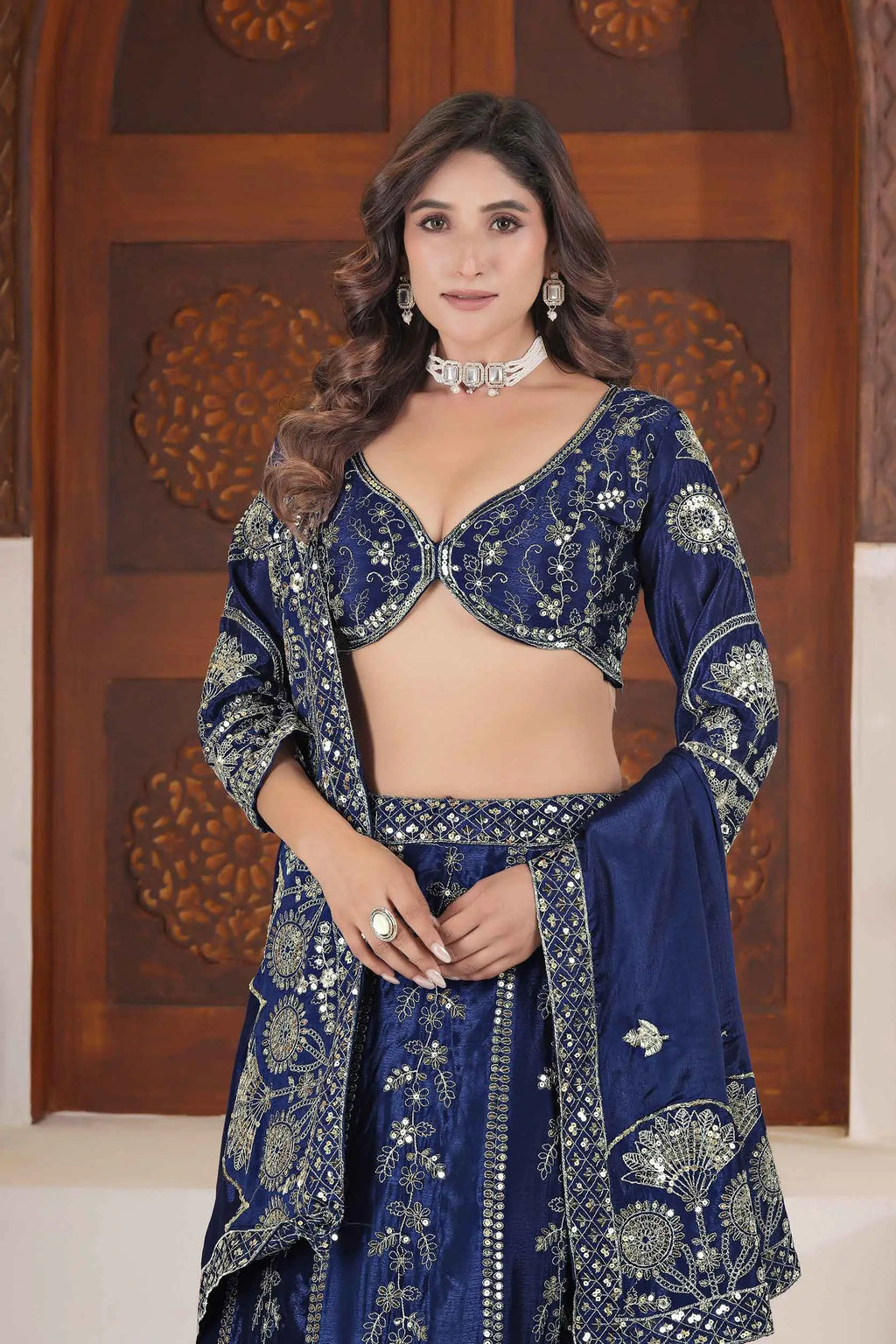 Blue Sequins Zari Embroidery Work Lehenga Choli