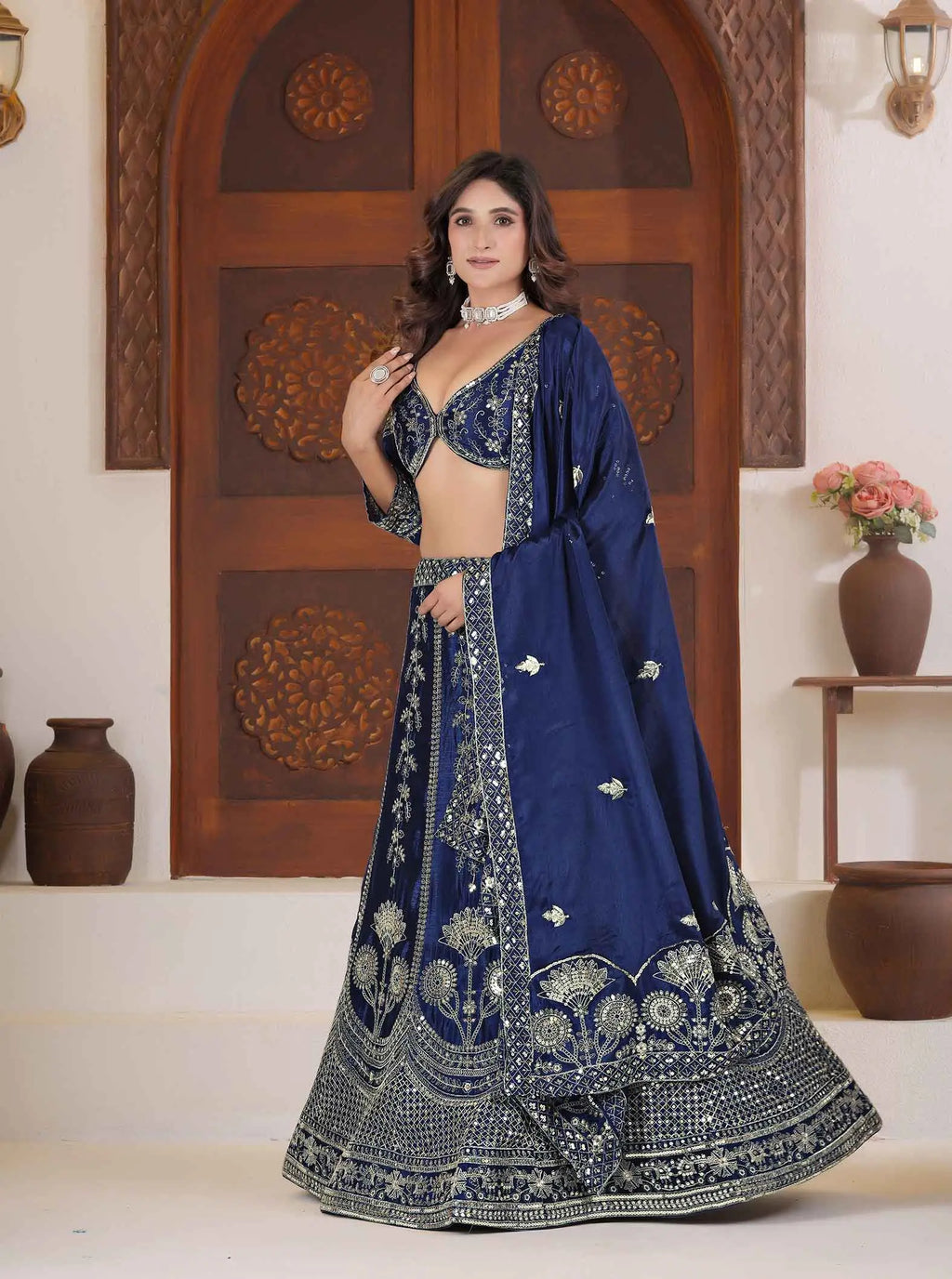 Blue Sequins Zari Embroidery Work Lehenga Choli