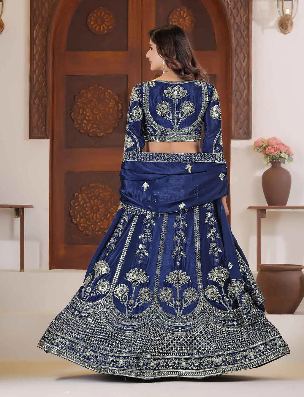 Blue Sequins Zari Embroidery Work Lehenga Choli