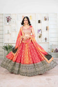 Orange Digital Print Chinon Lehenga With Embroidery