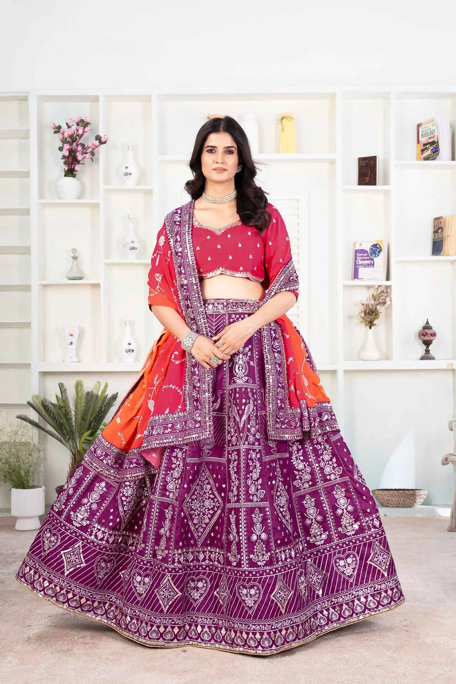 Purple Lehenga With Sequins Embroidery Design Work