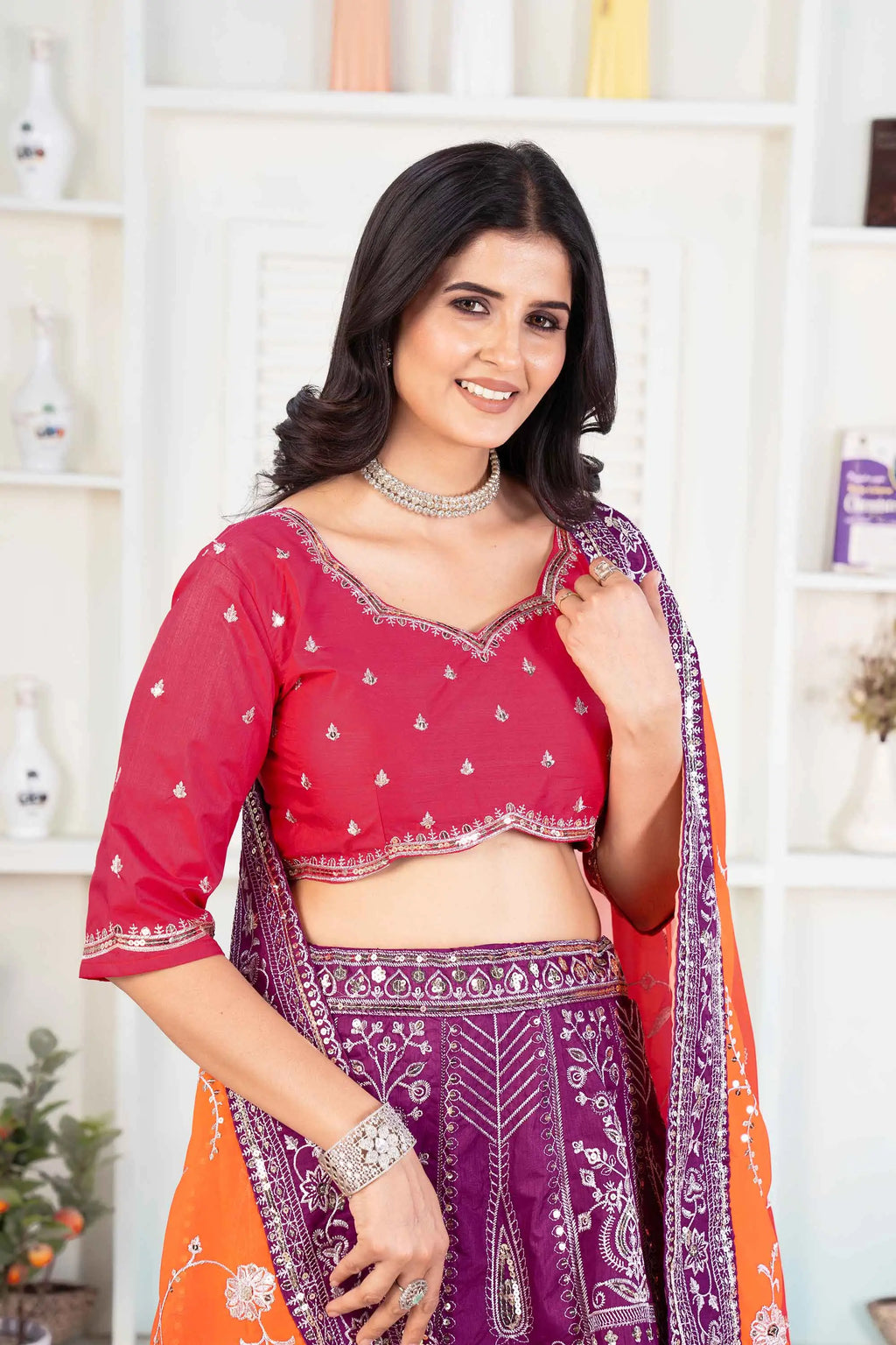 Purple Lehenga With Sequins Embroidery Design Work