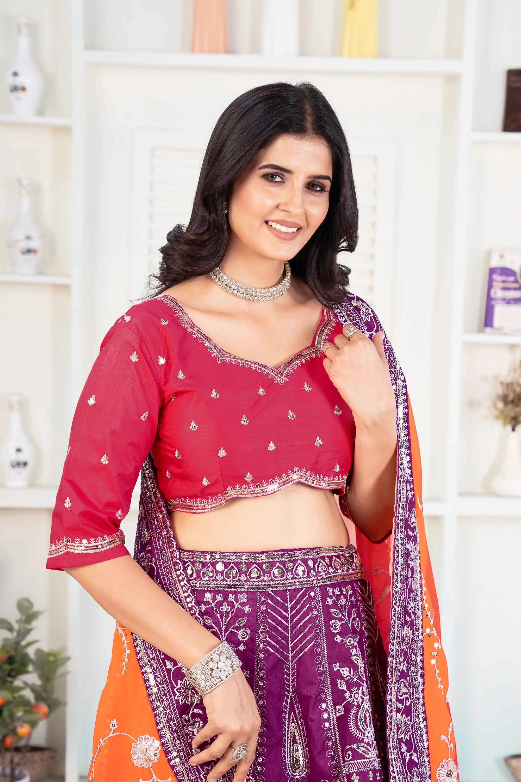 Purple Lehenga With Sequins Embroidery Design Work