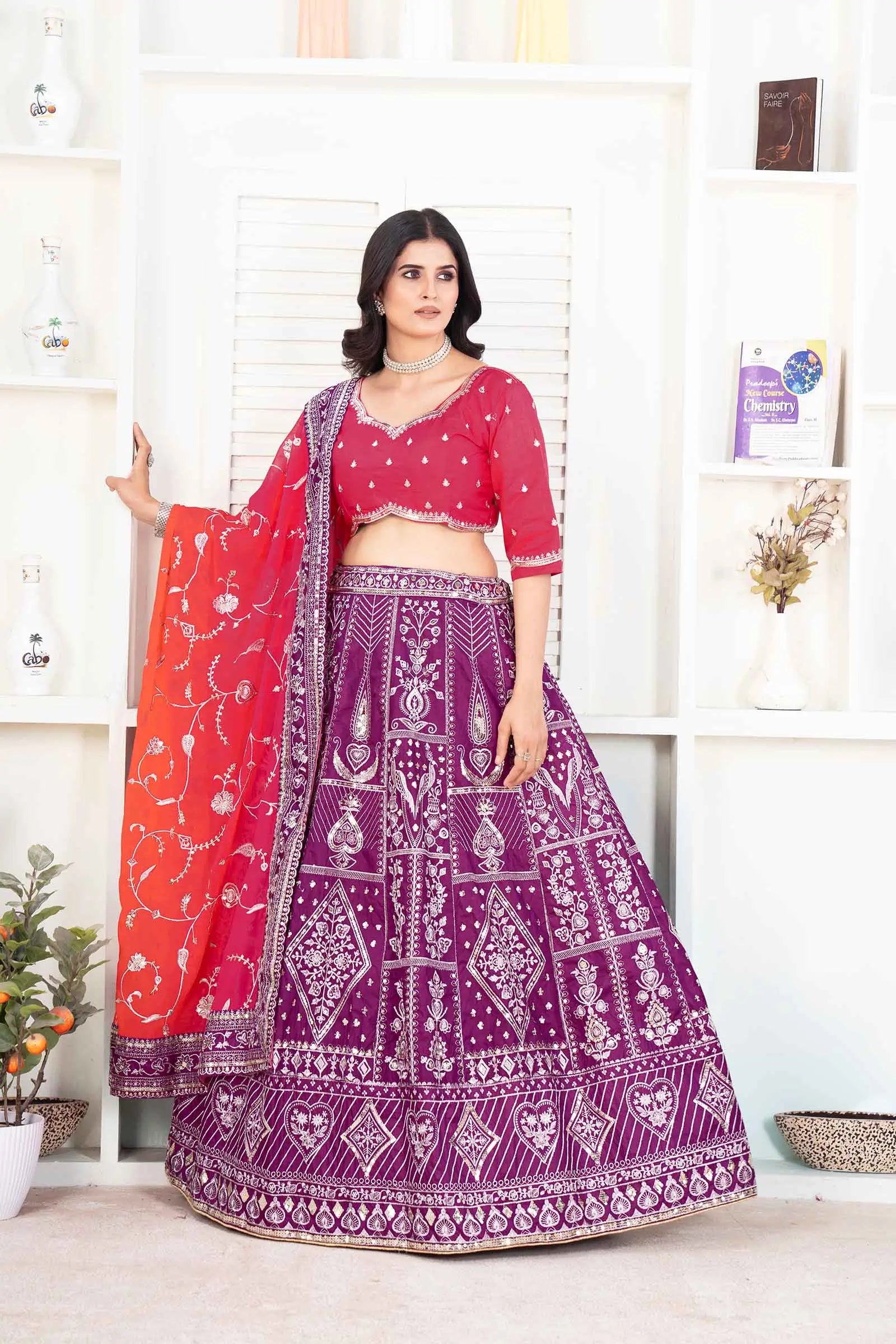 Purple Lehenga With Sequins Embroidery Design Work