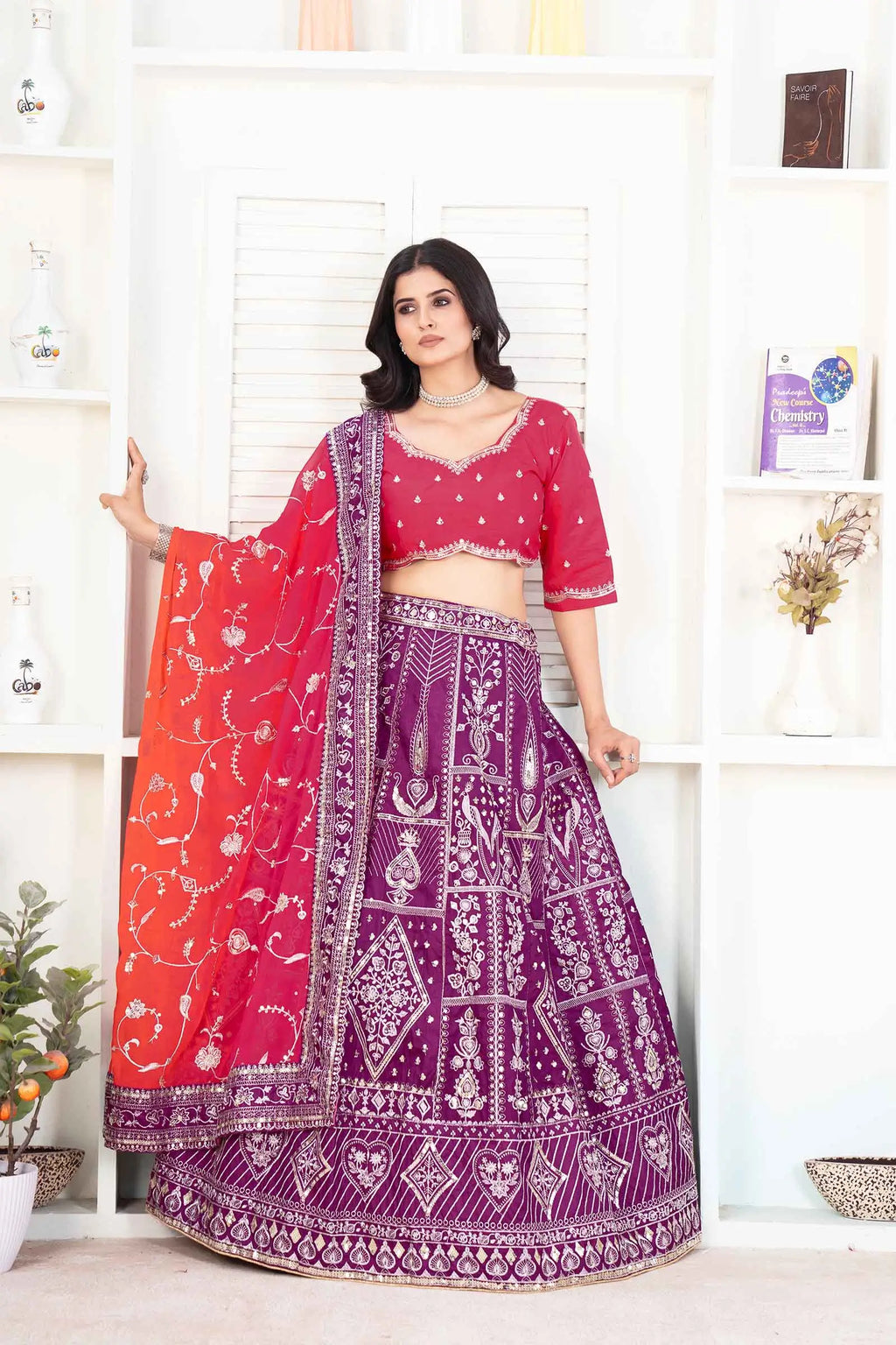 Purple Lehenga With Sequins Embroidery Design Work