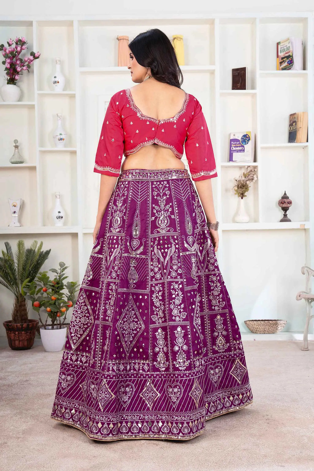 Purple Lehenga With Sequins Embroidery Design Work