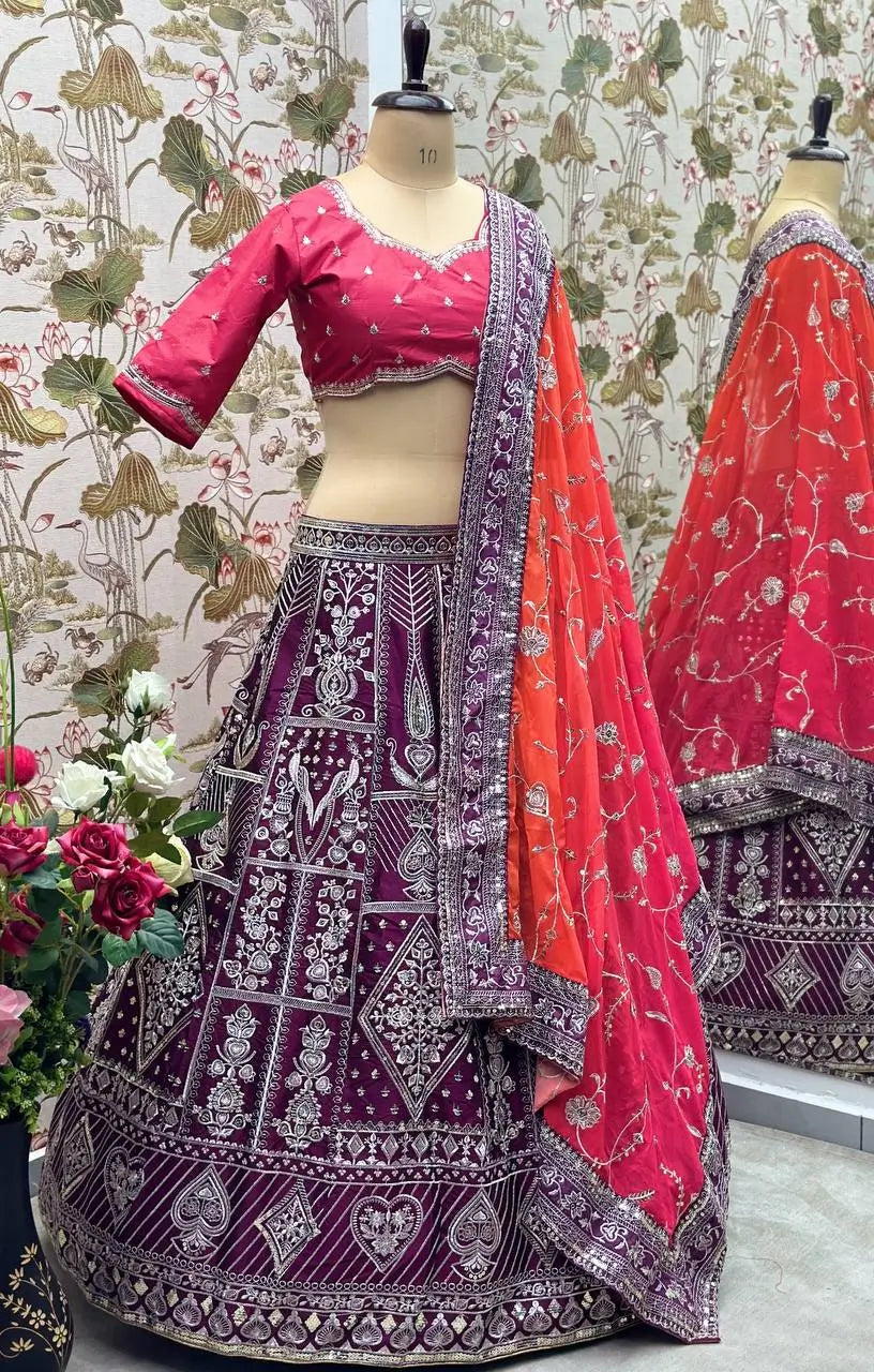 Purple Lehenga With Sequins Embroidery Design Work