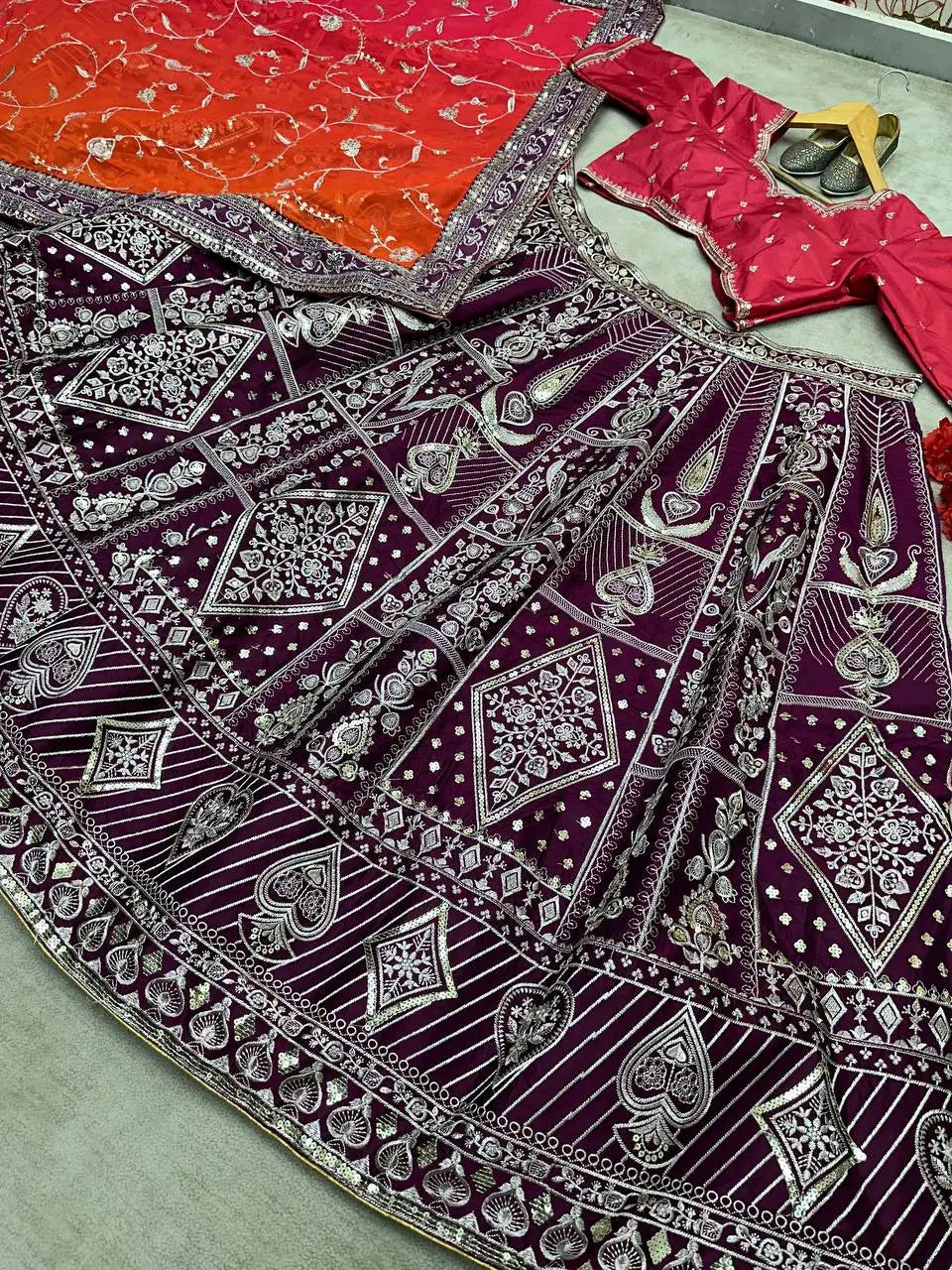 Purple Lehenga With Sequins Embroidery Design Work