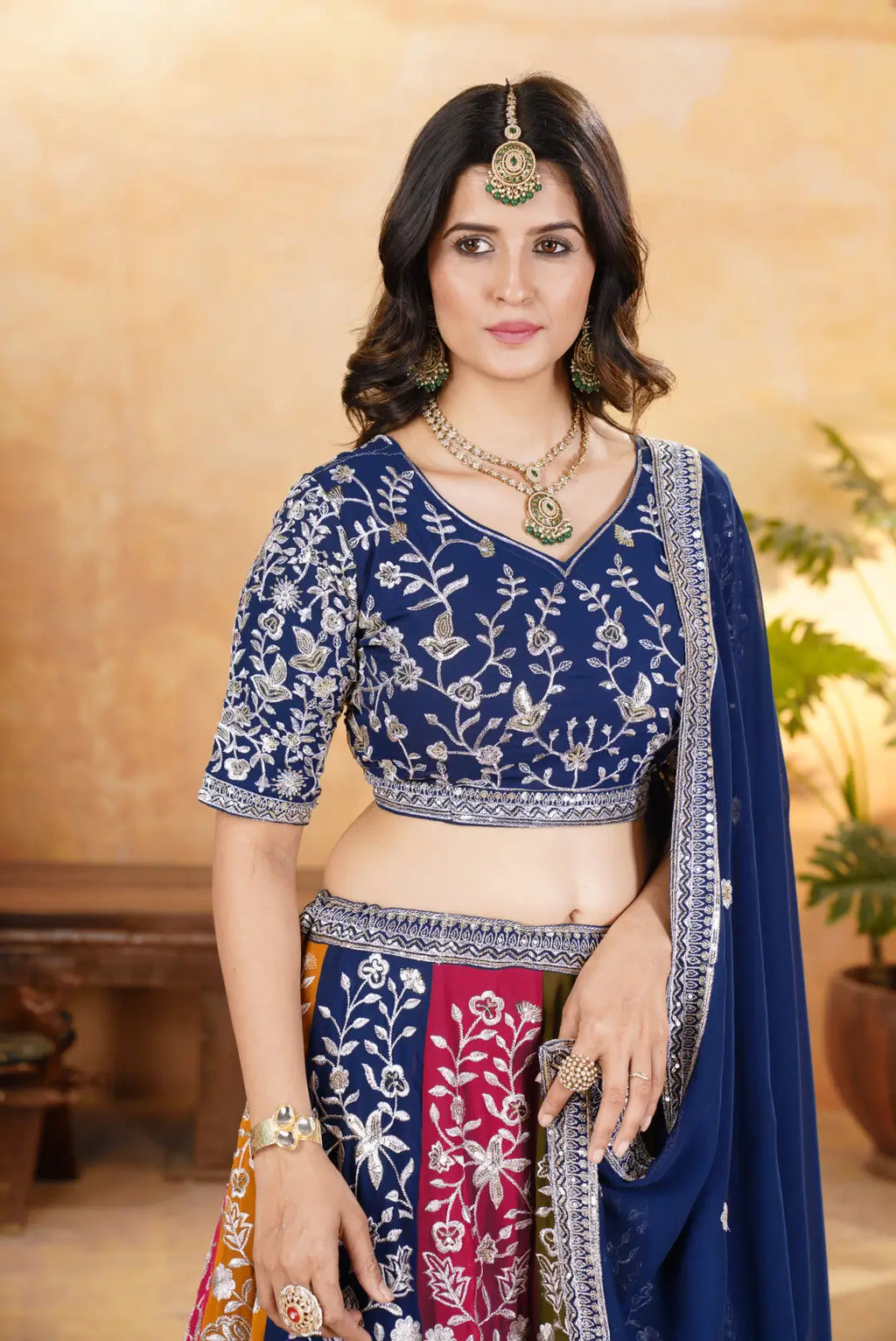 Multi Color Georgette Lehenga With Sequins Embroidery