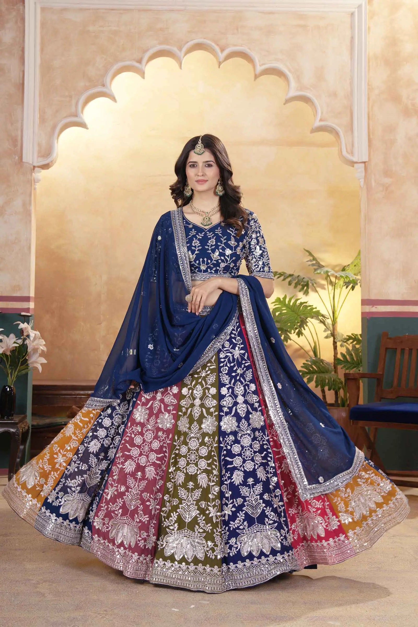 Multi Color Georgette Lehenga With Sequins Embroidery