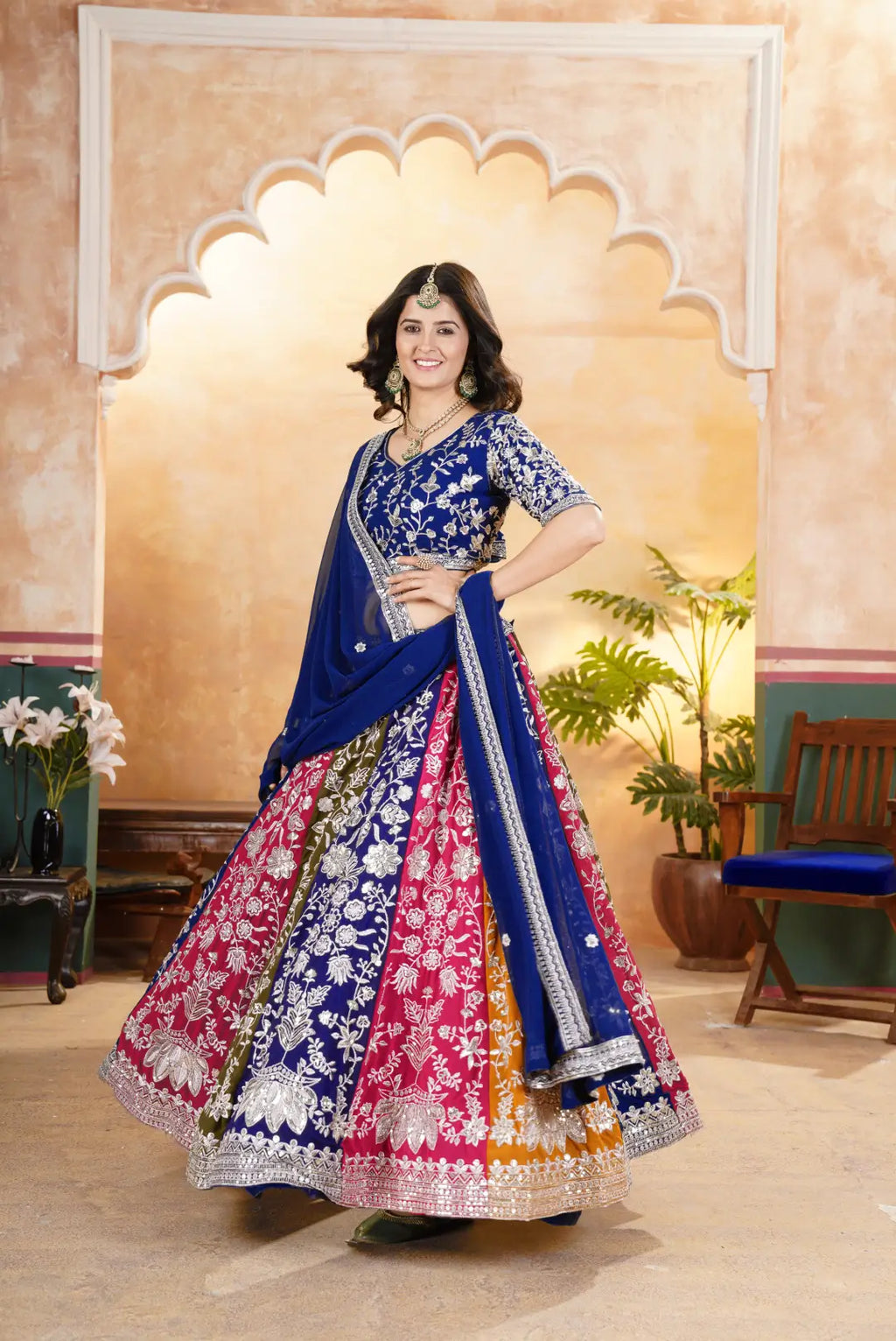 Multi Color Georgette Lehenga With Sequins Embroidery