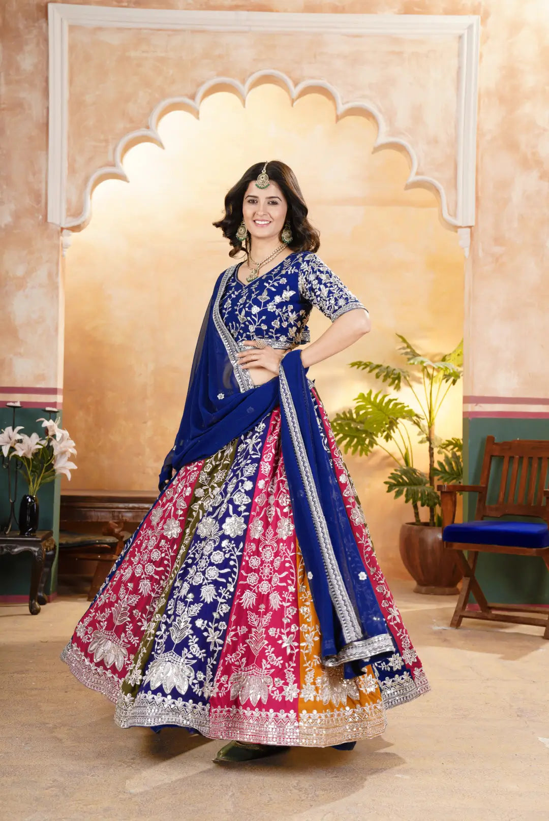 Multi Color Georgette Lehenga With Sequins Embroidery