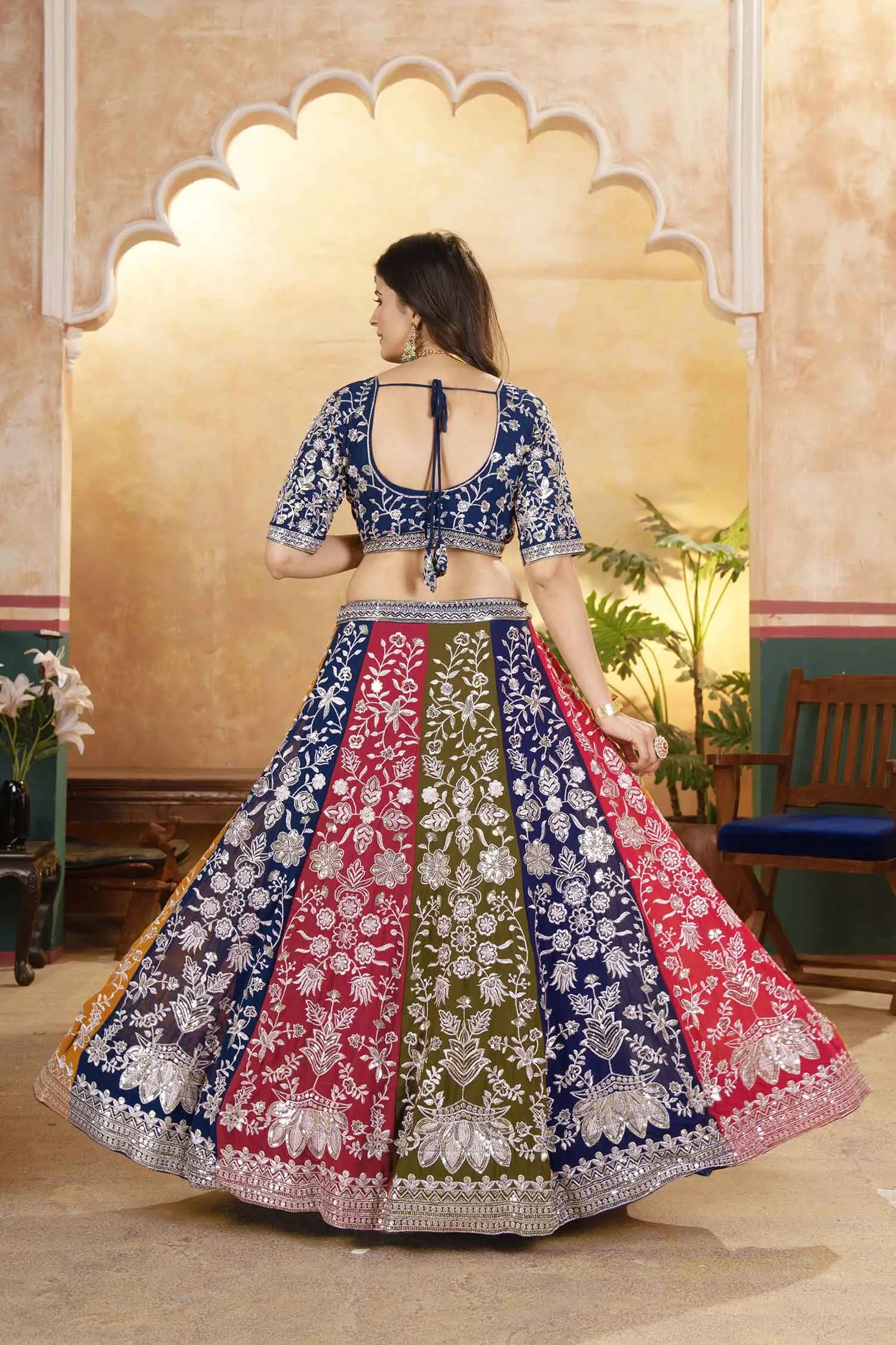 Multi Color Georgette Lehenga With Sequins Embroidery