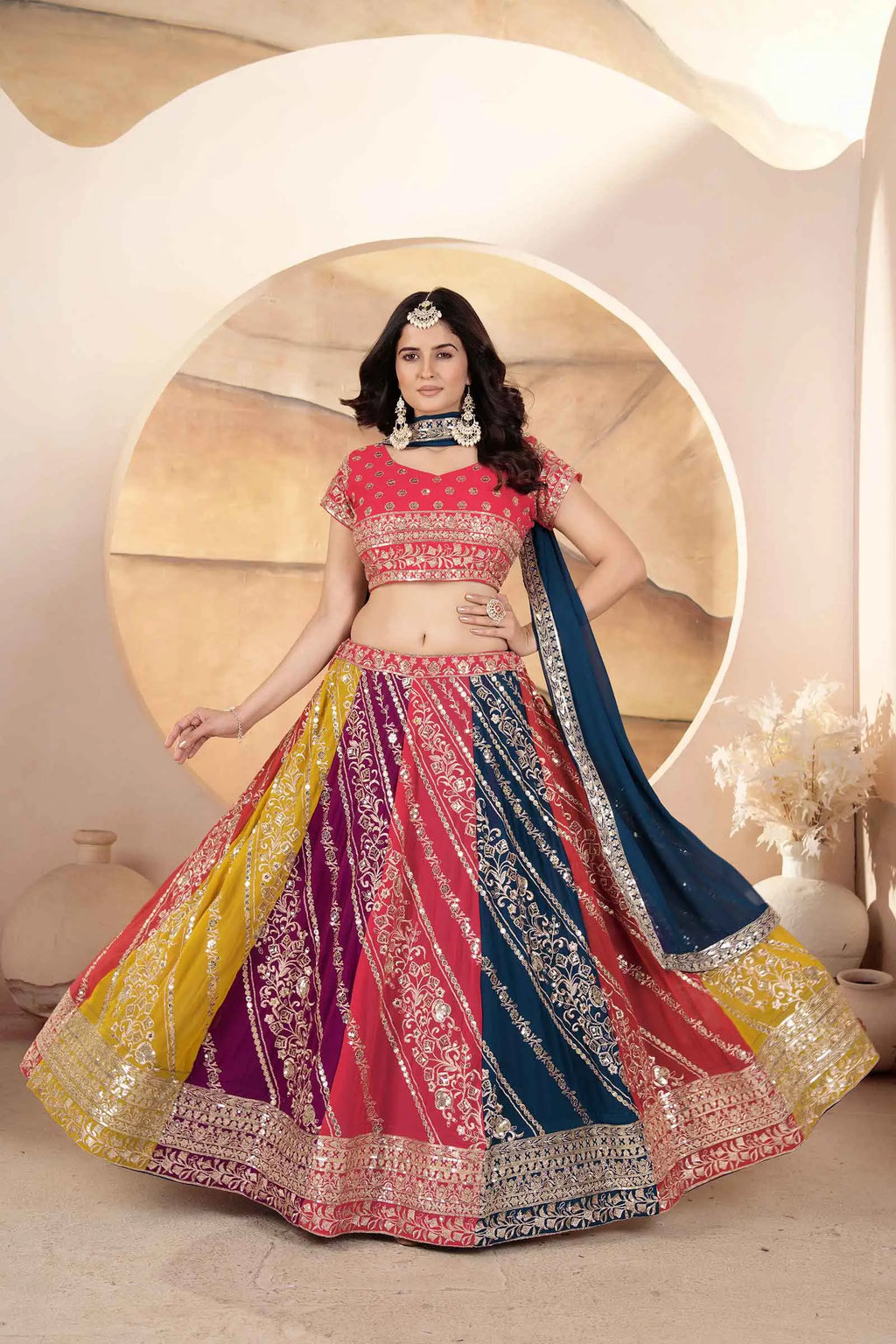 Multi Color Sequins Embroidery Work Georgette Lehenga