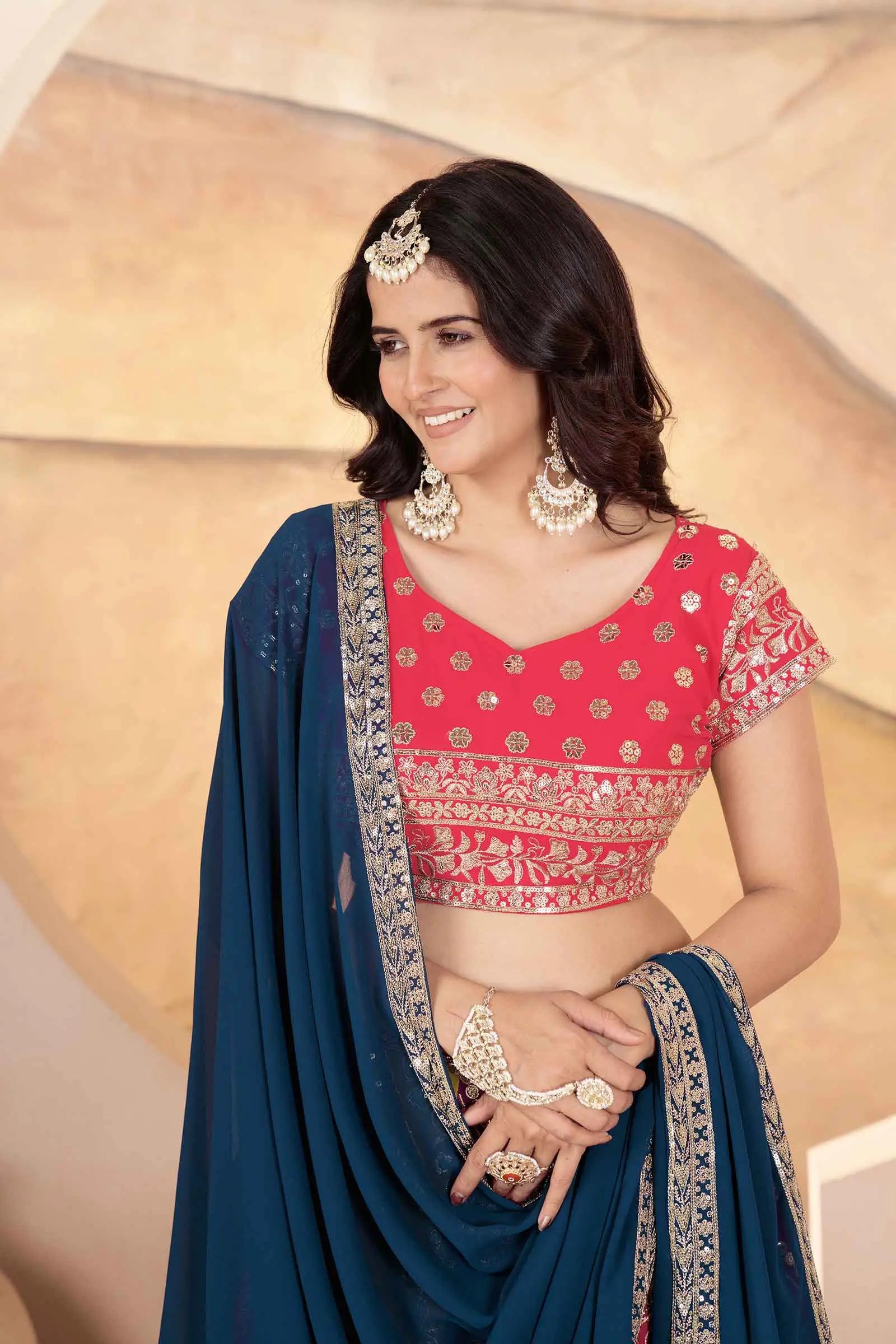 Multi Color Sequins Embroidery Work Georgette Lehenga
