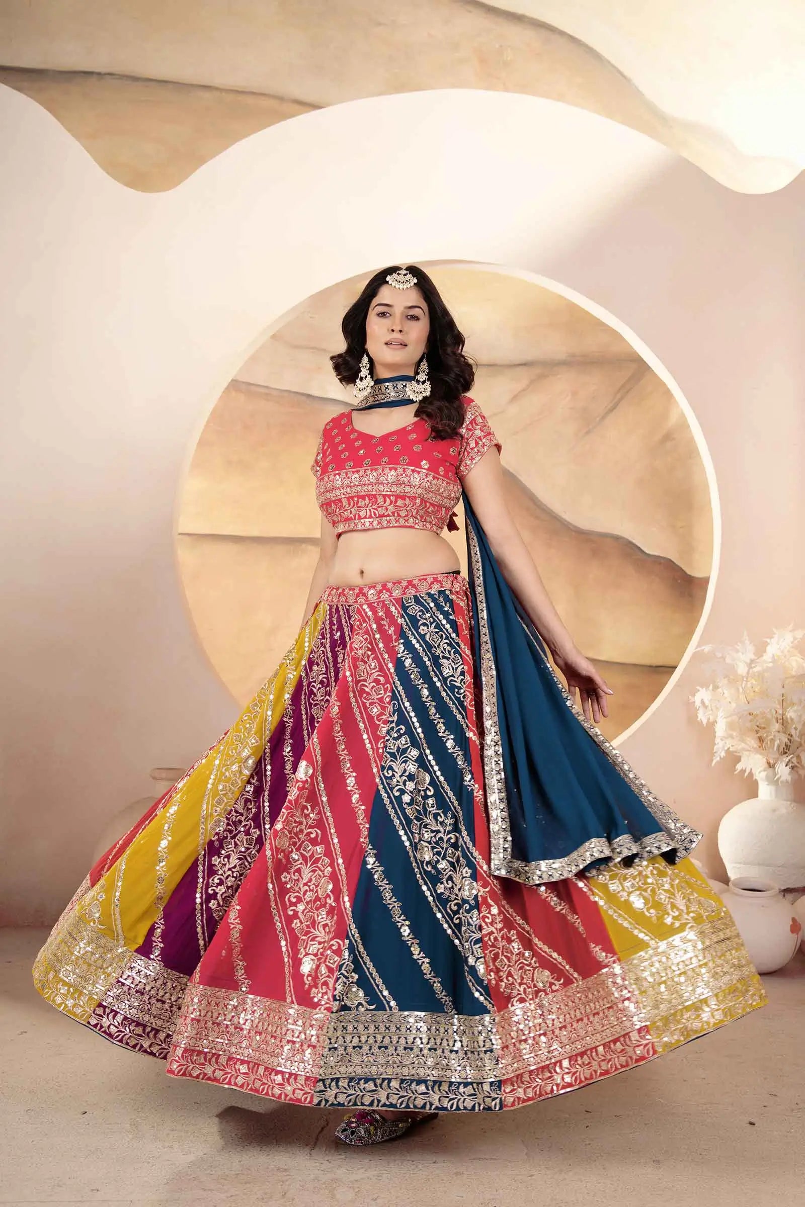 Multi Color Sequins Embroidery Work Georgette Lehenga