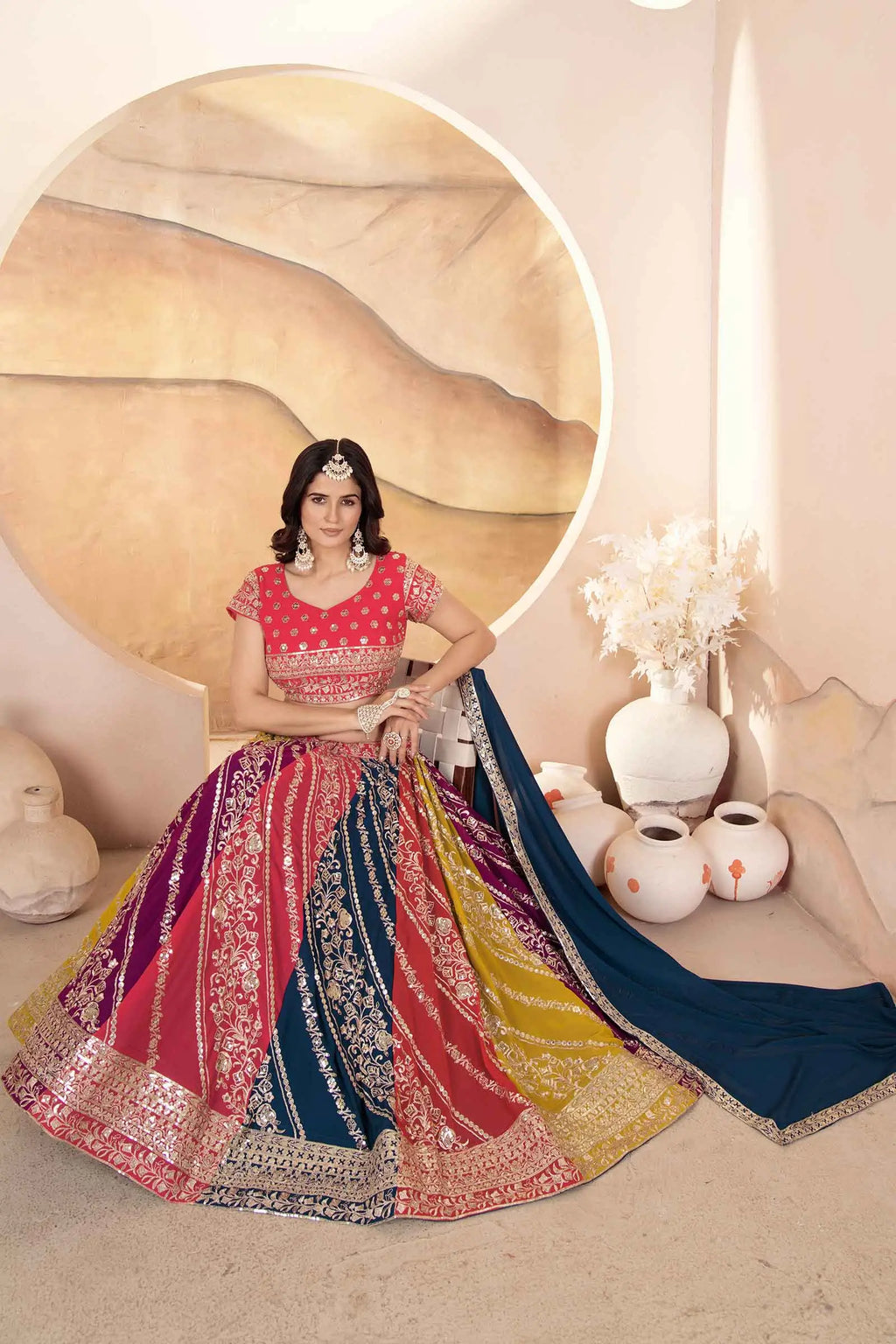 Multi Color Sequins Embroidery Work Georgette Lehenga