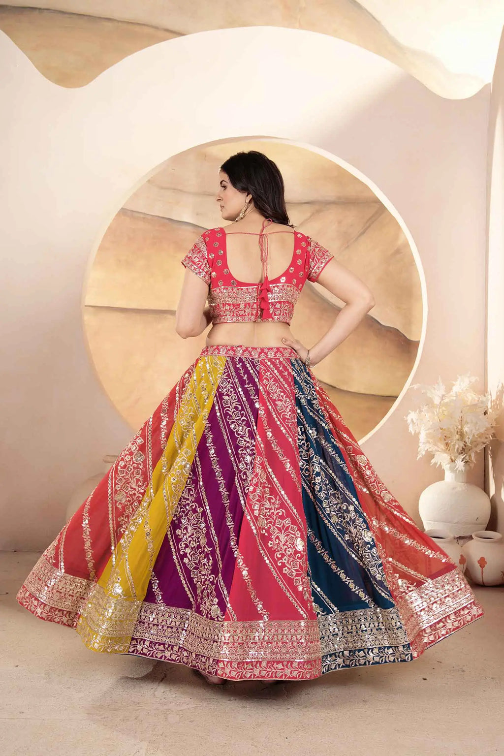 Multi Color Sequins Embroidery Work Georgette Lehenga