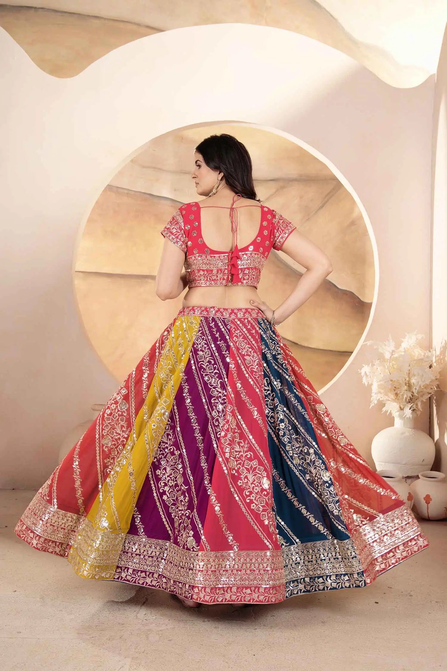 Multi Color Sequins Embroidery Work Georgette Lehenga