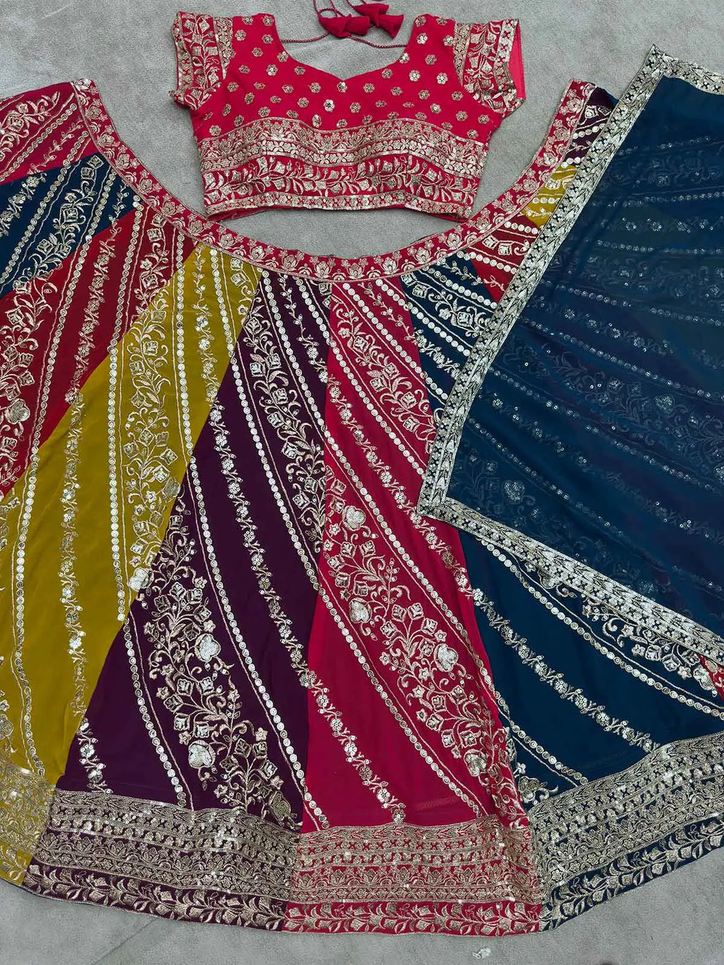 Multi Color Sequins Embroidery Work Georgette Lehenga