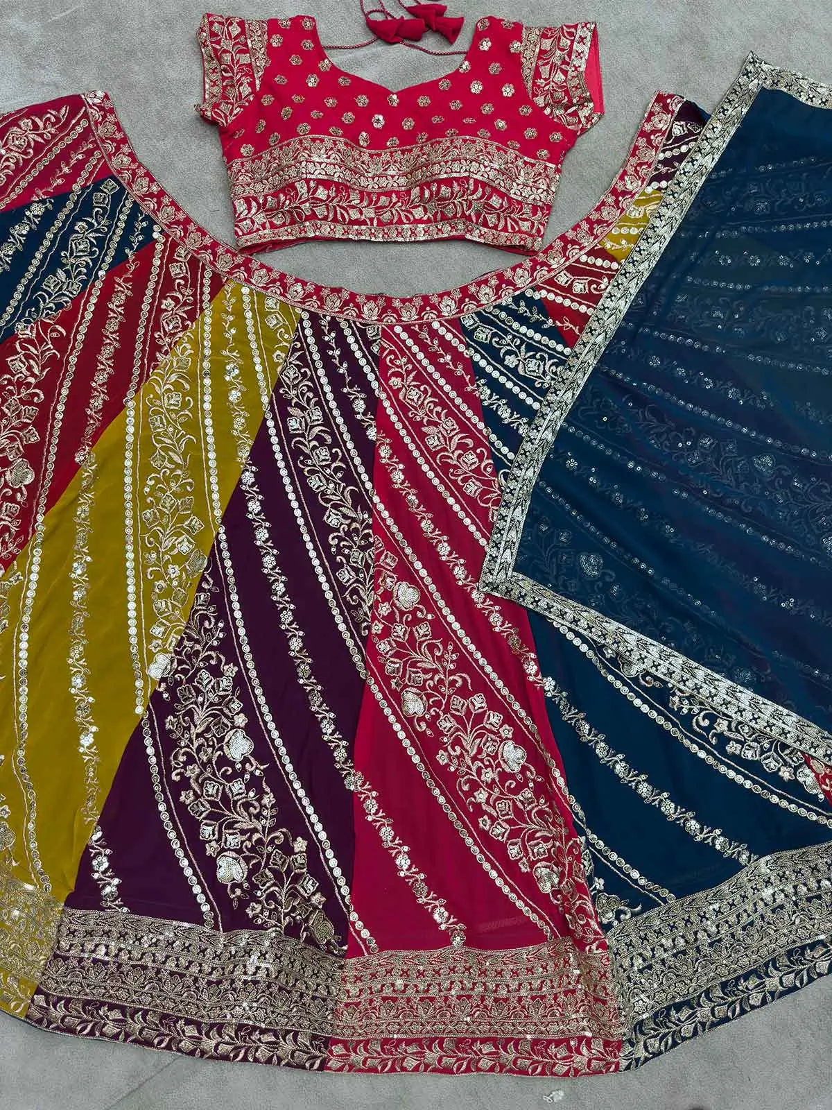 Multi Color Sequins Embroidery Work Georgette Lehenga