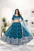 Dark Teal Blue Sequins Embroidery Work Lehenga Choli
