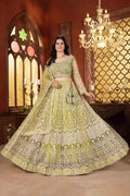 Light Olive Net Lehenga With Shining Thread Embroidery