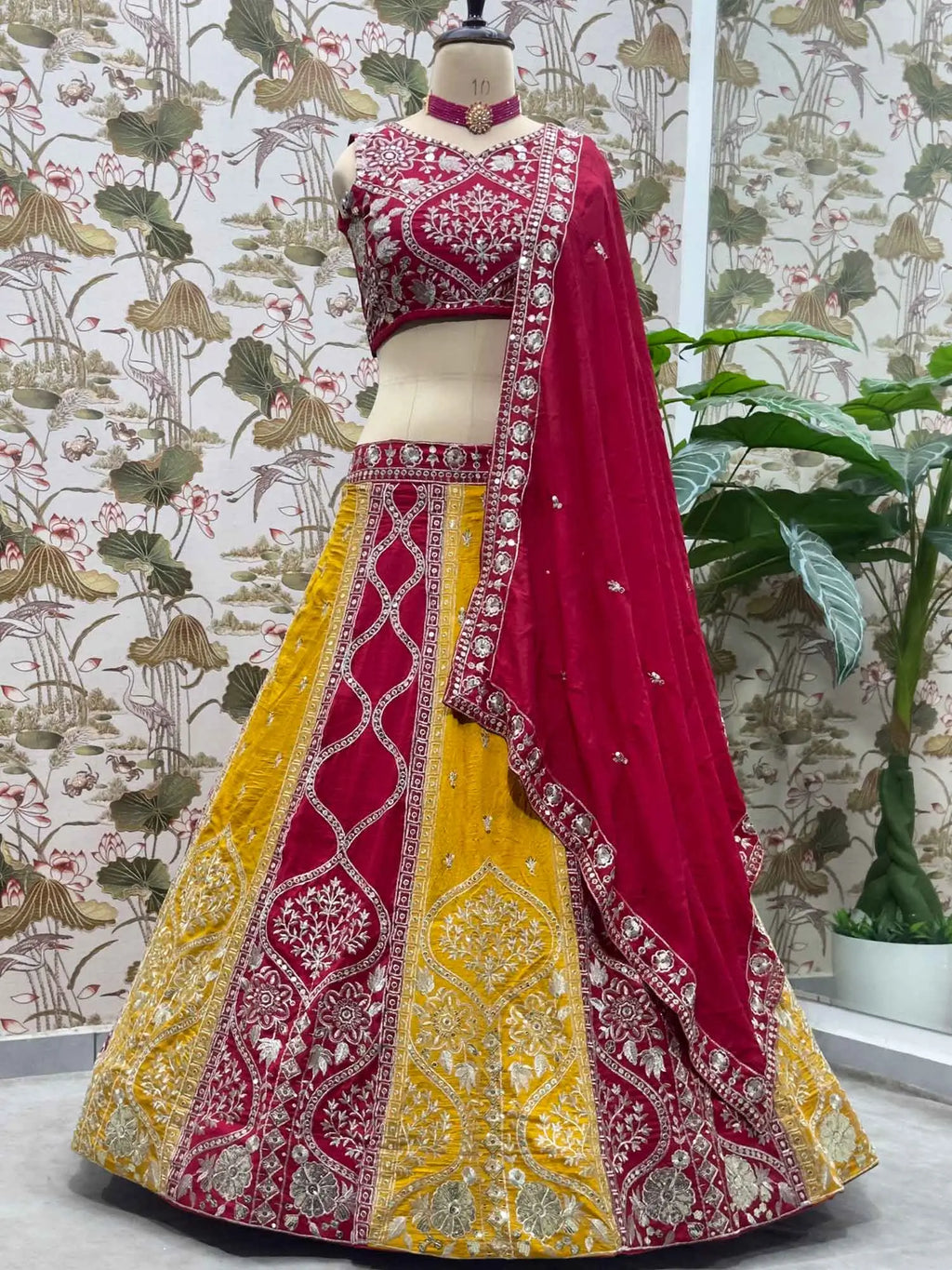 Yellow And Red Sequins Embroidery Work Lehenga Choli