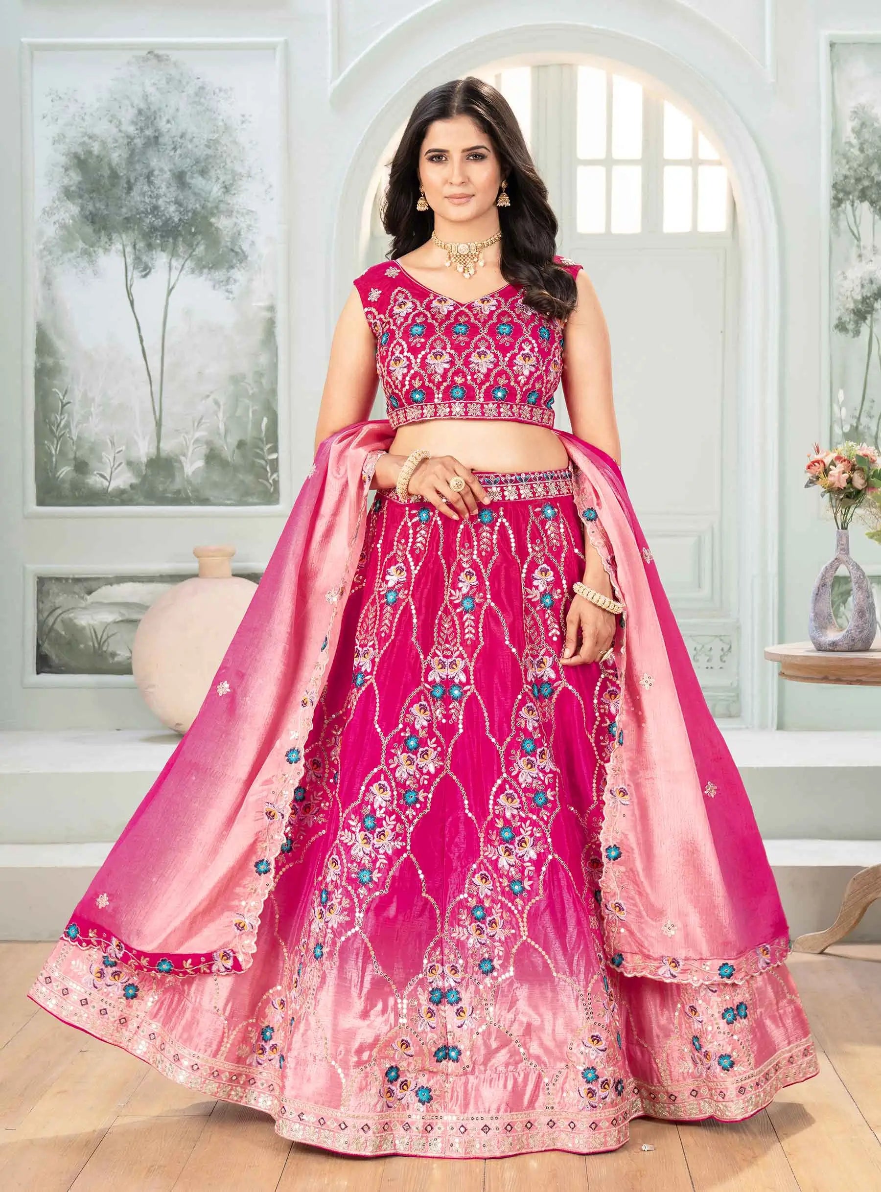 Pink Lehenga With Sequins Embroidery Work