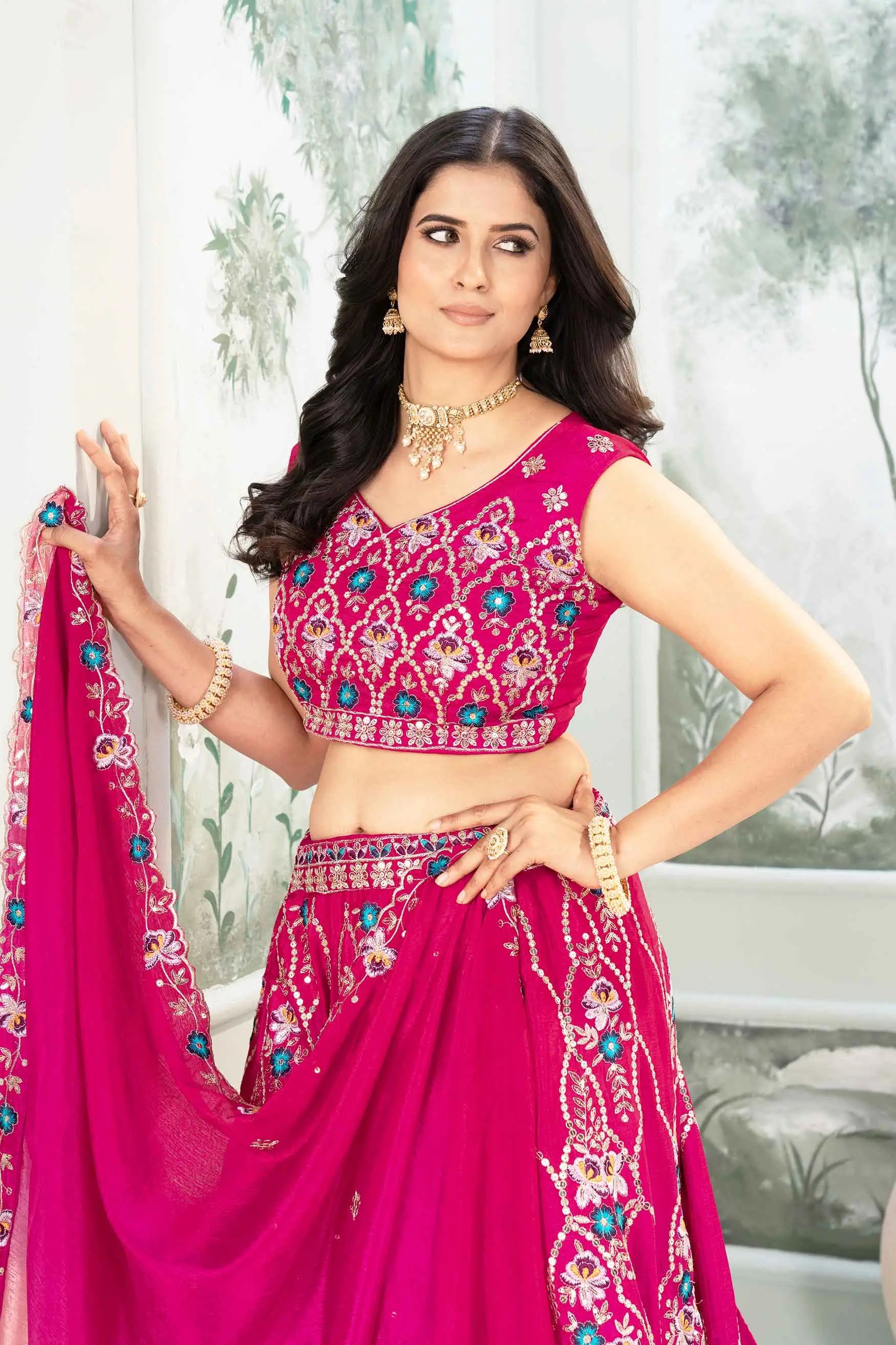 Pink Lehenga With Sequins Embroidery Work