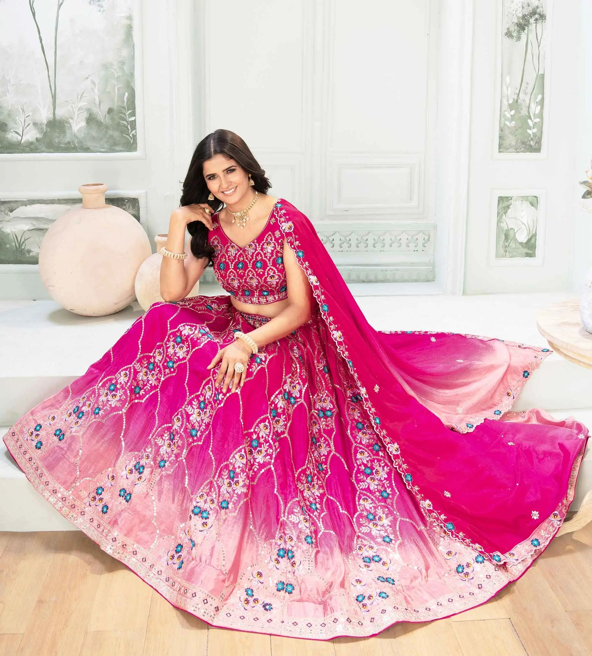 Pink Lehenga With Sequins Embroidery Work