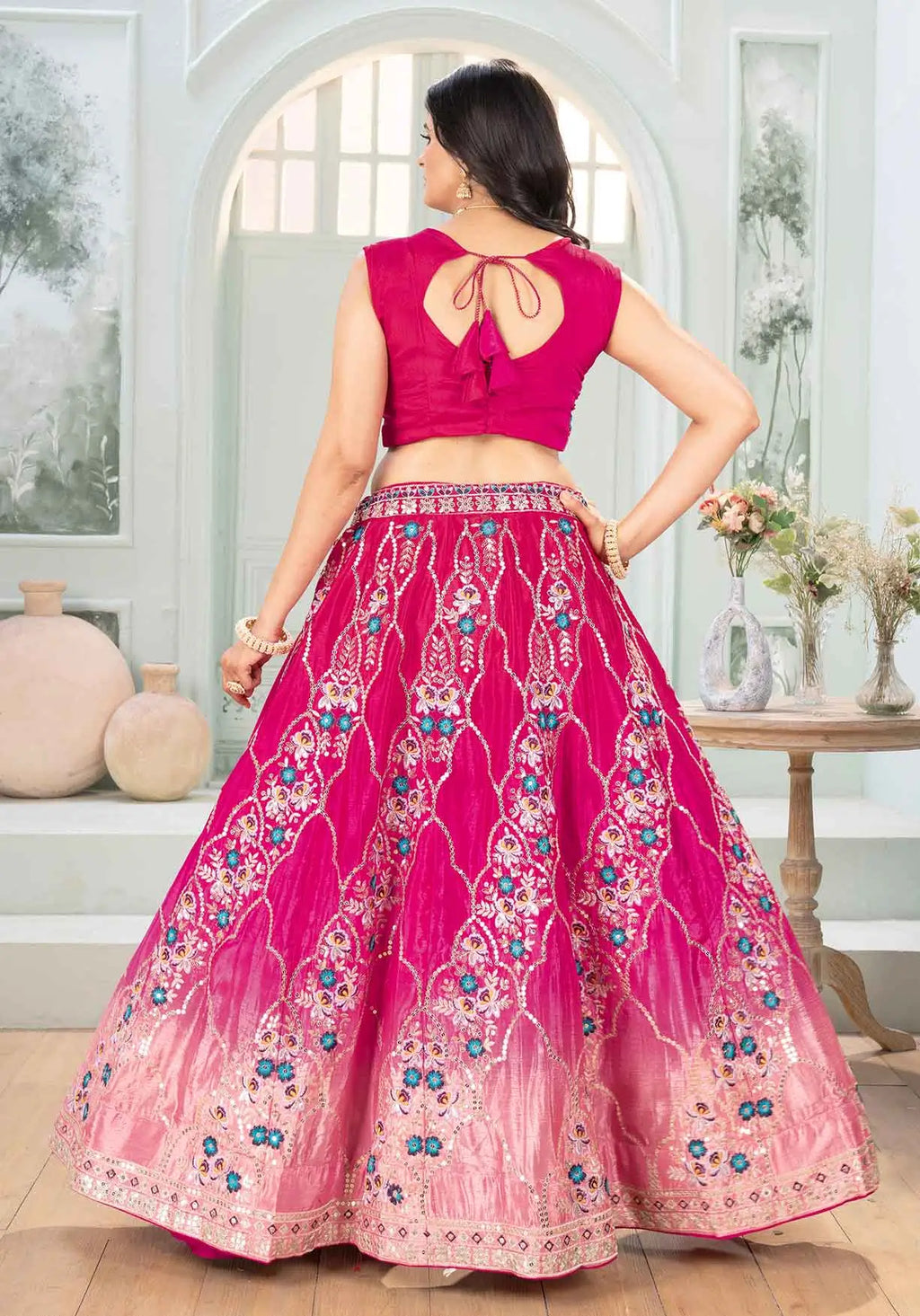 Pink Lehenga With Sequins Embroidery Work